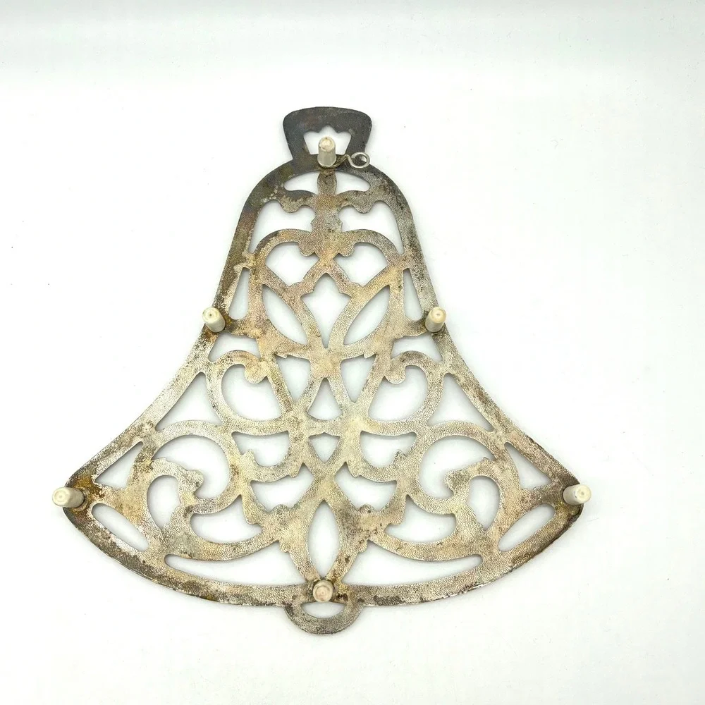Vintage Bell Shaped Trivet Or Hot Pad Ornate Filigree‎ Metal Decor